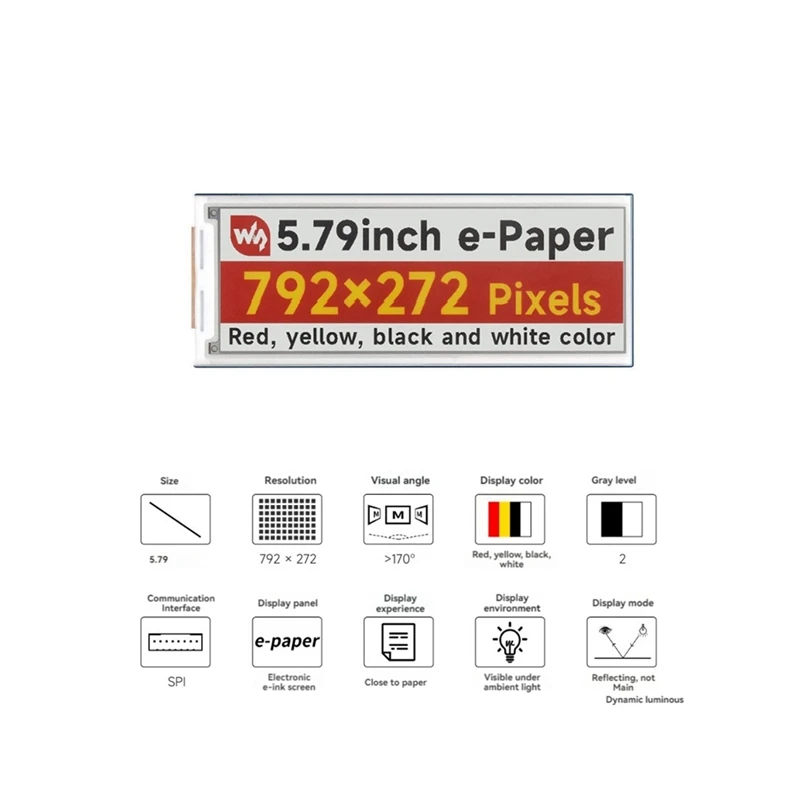 The Newwaveshare 5.79Inch Ink Screen Electronic Paper 4 Color E-Ink Screen 792X272 Pixels SPI E-Ink Raw Display