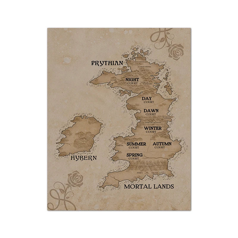 בית משפט של קוצי ורדים קיר אמנות בד ציור בציר סגנון Prythian מפת אמנות הדפסי Stijl שרה J Maas בית Decoraction