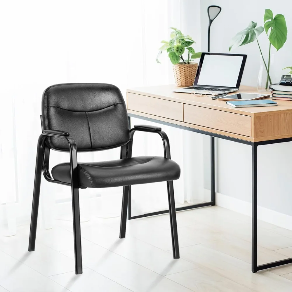 

Waiting Room Chairs No Wheels Set of 4, Leather Stationary Office Reception Guest Chair with Padded Arms
