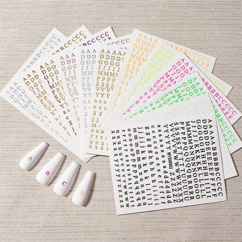 

5Pcs/12 Color Roman English Letter Number Nail Stickers 3D Self-adhesive Nail Decal Sticker DIY Nail Tattoos Sticker Decorations