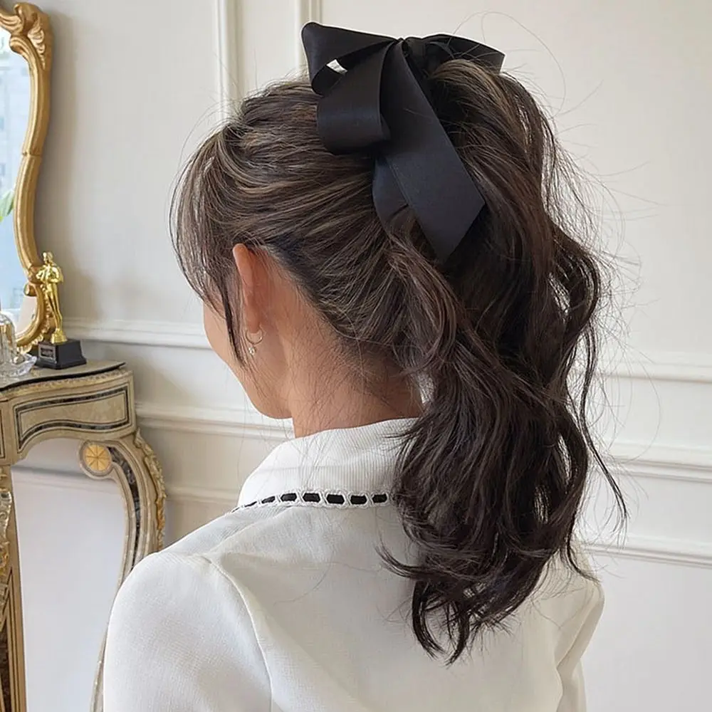 

Elegant Bowknot Satin High Ponytail Fixed Ribbon Vertical Clip Girls Hairpin Bow Headwear Korean Style Hair Clip Banana Clip