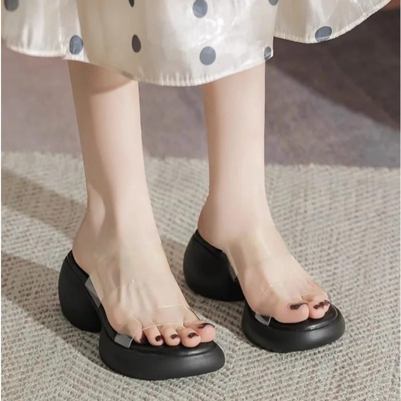 Wan Ziyan French Transparent High-heeled Sandals Women's Summer Outerwear Thick-sole Thick-heeled Comfortable Soft-sole Sandals