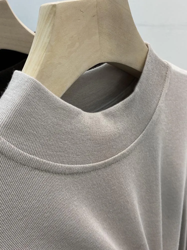 Basic High Quality Pure Cotton White T-shirt for Women Elegant Slim Top Women's Half Turtleneck Long Sleeve T-shirts