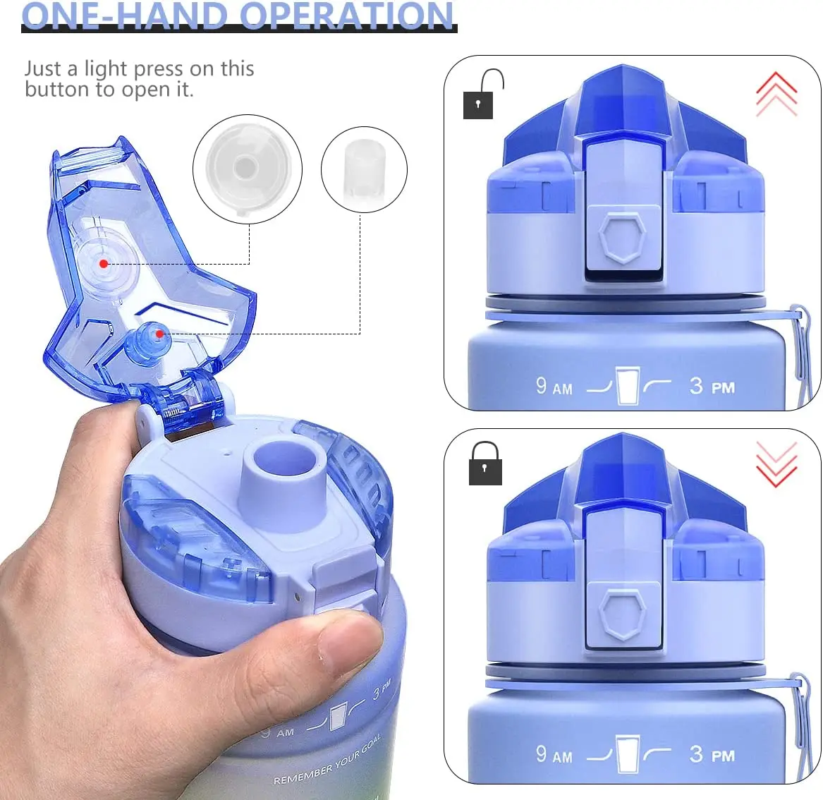 ZOUNICH 1L Motivational Water Bottle BPA Free Tritan Portable Reusable Water Cup For Outdoor Sports Fitness Large Capacity