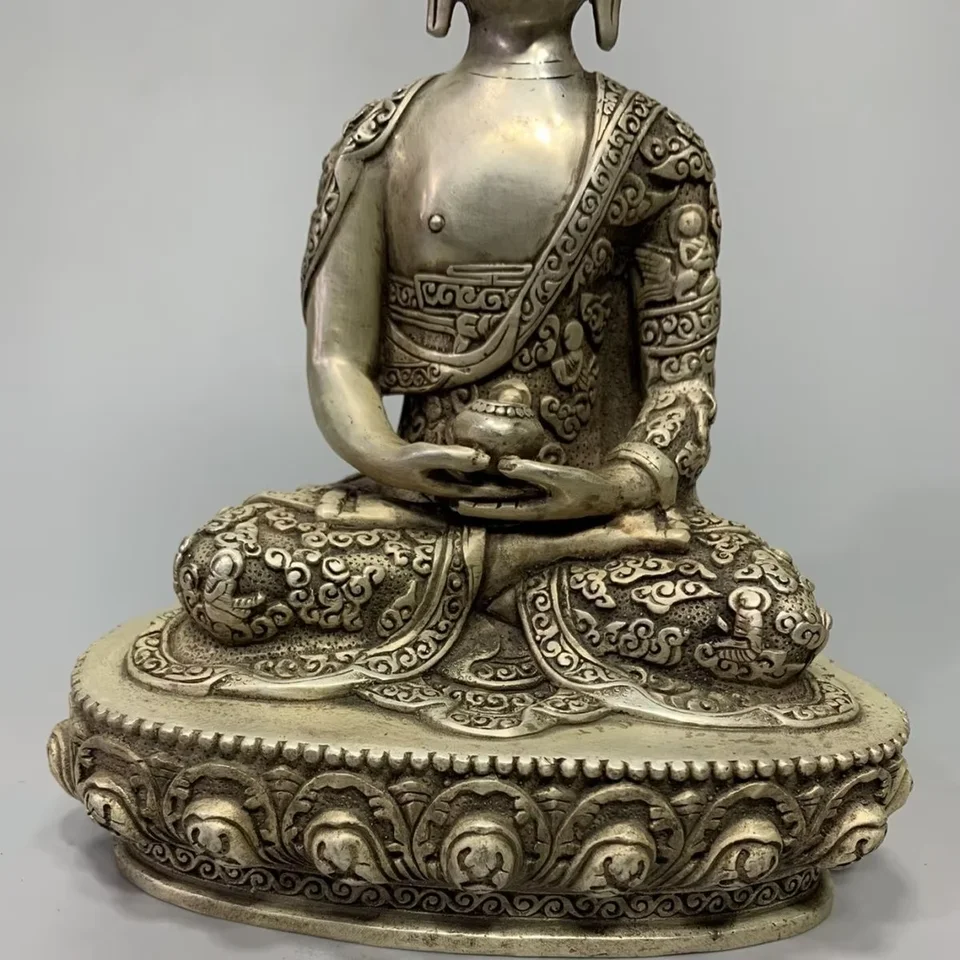銀製 仏像彫刻 円筒形 アンティーク 銀製 仏像彫刻 円筒形