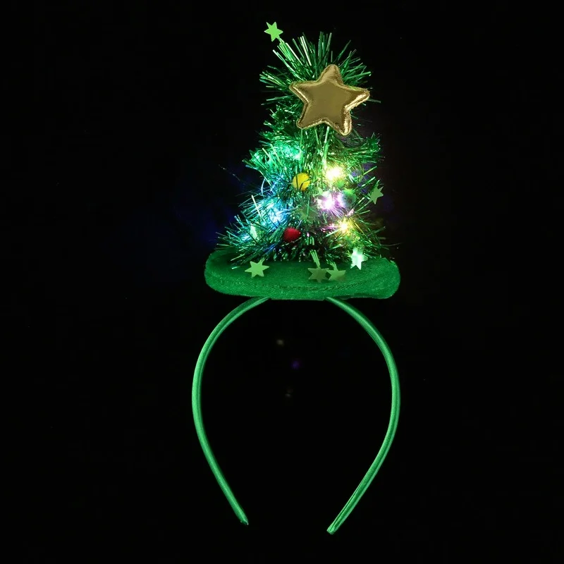 10pcs LED Light Up Red Green Tree Headband Star Snowflake Hair Band Xmas Decoration Wedding Festival