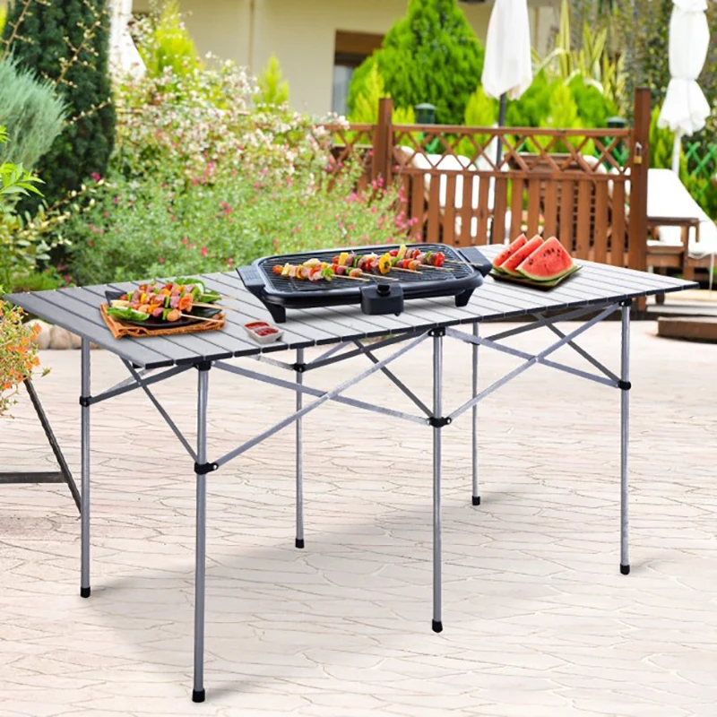 

Aluminum Roll Up Folding Camping Rectangle Picnic Table Outdoor Barbecue Picnic Casual Tables