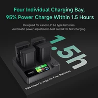 ACCSOON 4 Slot Battery Fast 10W-40W Charger For LP-E6 Canon EOS 5D Mark II Mark III Mark IV 5D SR 60D 60Da 6D 70D 7D R5 R6 2