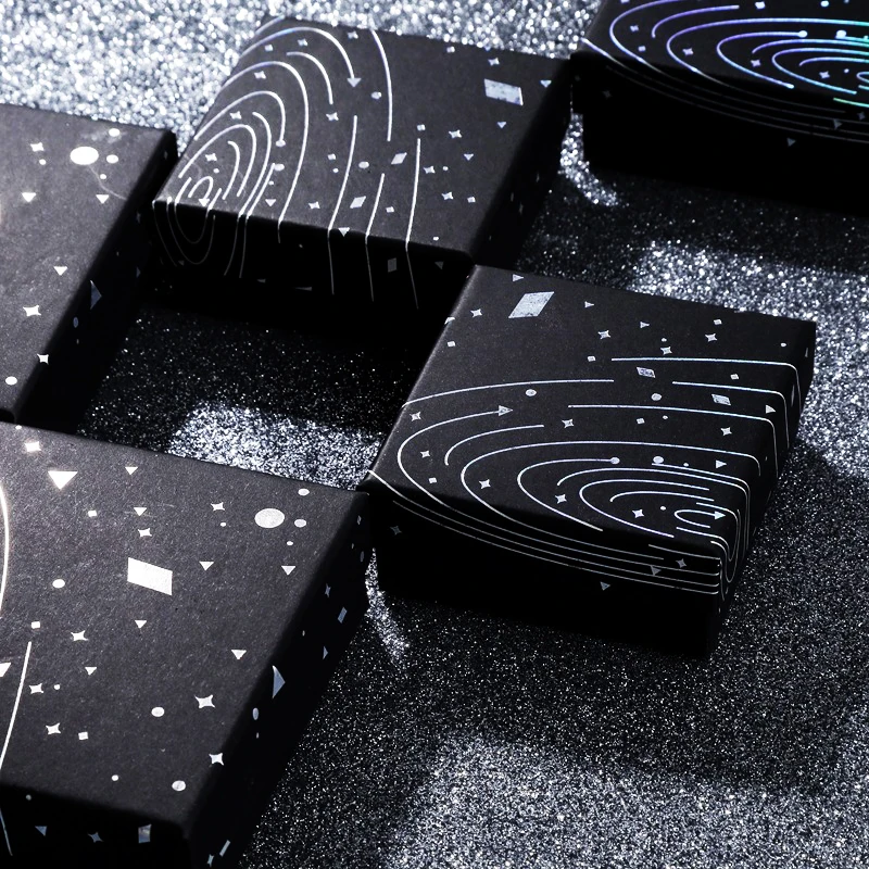 Multi Size Square Ribbon Jewelry Box With Ring Earring Necklace Bracelet Charm Black Jewelry Kraft Paper Gift Packaging Box