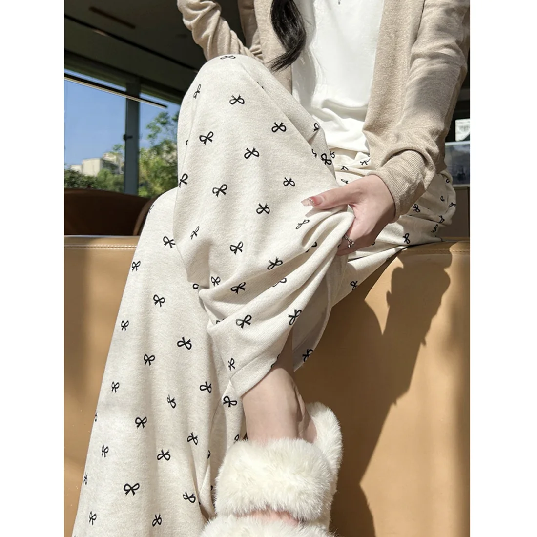 High Waist Versatile Wide Leg Pants Knot Glutinous Rice Autumn Winter 2024 Korean Sle Straight Cut Long Pants - Image 3
