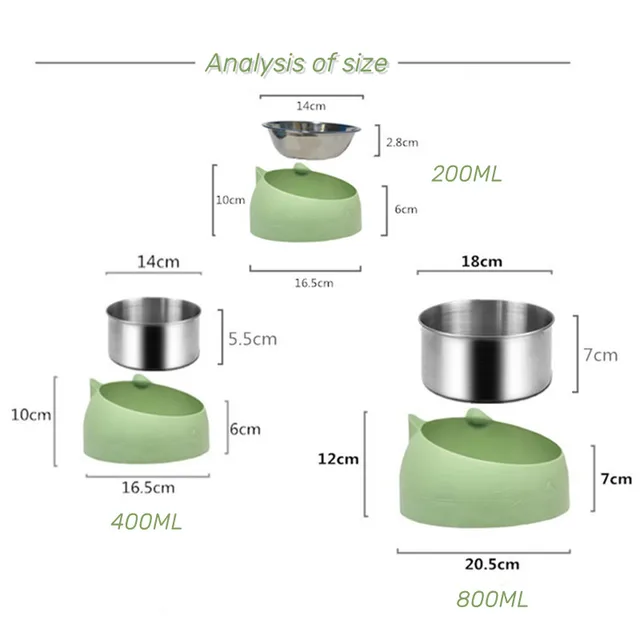 Cat Dog Bowl 15 Degrees Raised Stainless Steel Non Slip Puppy Base Cat Food Drinking Water Feeder Tilt Safeguard Neck Pet Bowl 6