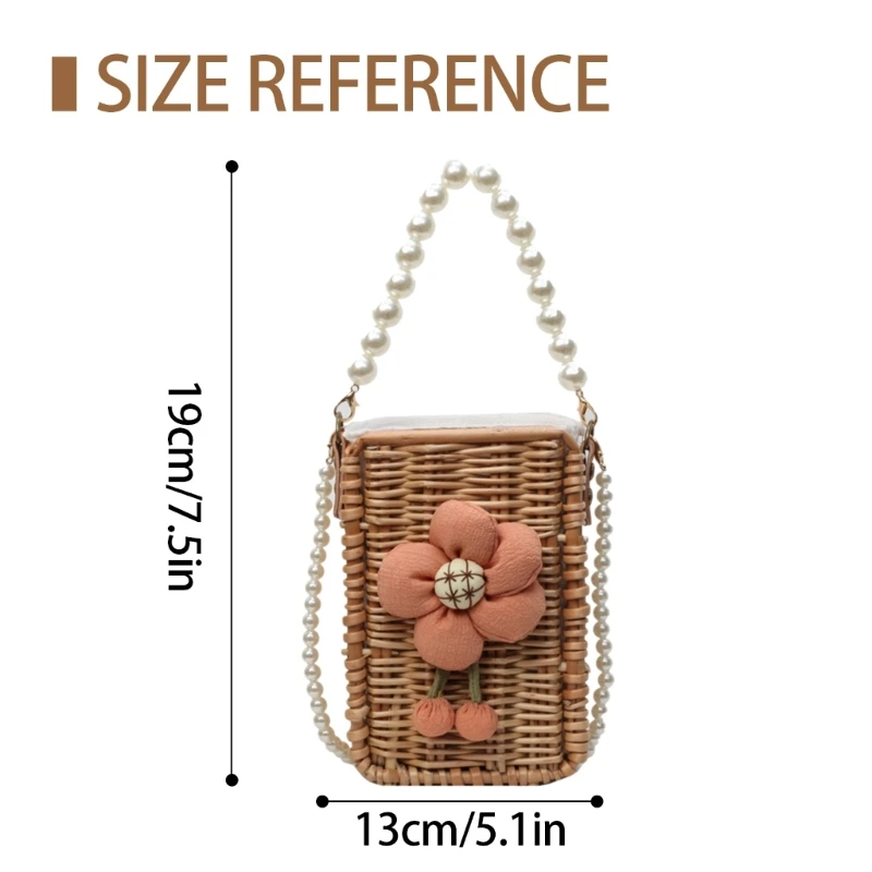 Elegant Drawstring Basket Purse Crossbody Bag Straw Handbag for Everyday Use E74B
