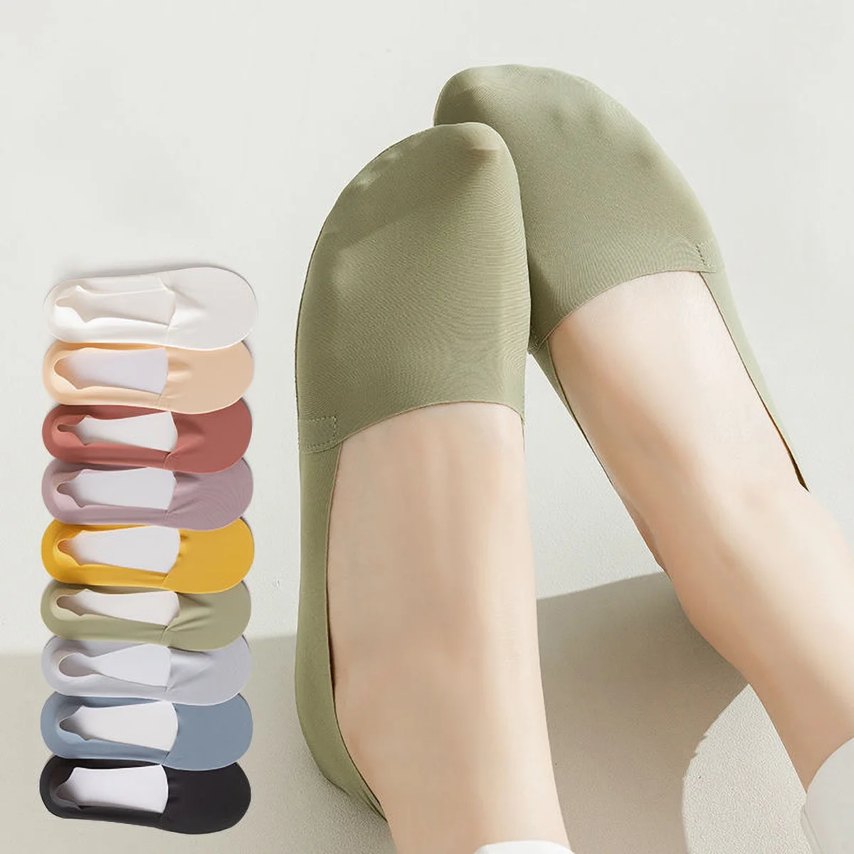 4 Paar Damen Sommer Dünne Unsichtbare Niedrig Geschnittene Socken Silikon Anti-Rutsch Mesh No-Show Socken Baumwolle Eisseide Einfarbige Socken-Slipper – Detail 2