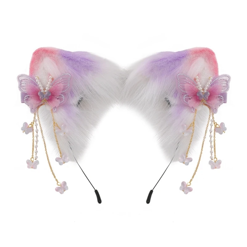 

Cartoon Kitten Ear Hairband with Butterfly/ Flower Girls Taking Photo Headband T8NB