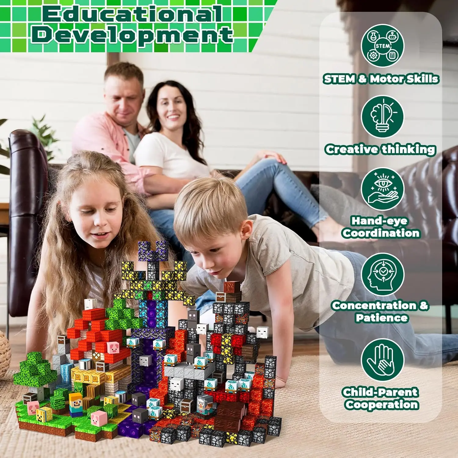Magnetic Building Block Bricks Toy Mine Stacking World Creativity Model Set DIY Educational STEM Kids Holiday for Boy Girls Gift 2