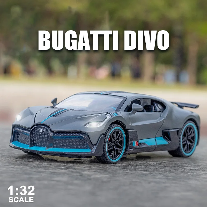 

Модель спортивного автомобиля Bugatti DIVO, модель металлического автомобиля из сплава, Модифицированная игрушка из литая под давлением, имитация звука и светильник, подарок для мальчиков, 1/32