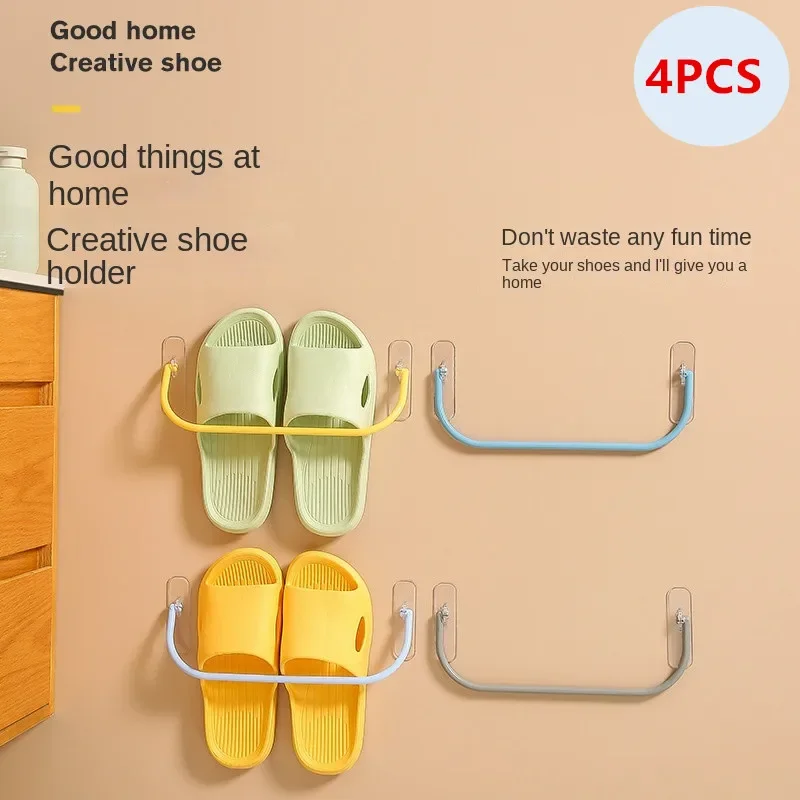 4PCS Shoe Rack Wall-mounted Bathroom Slippers Hook Holder Shoes Slipper Drain Storage Drying Rack Shoe Organizer Hanger