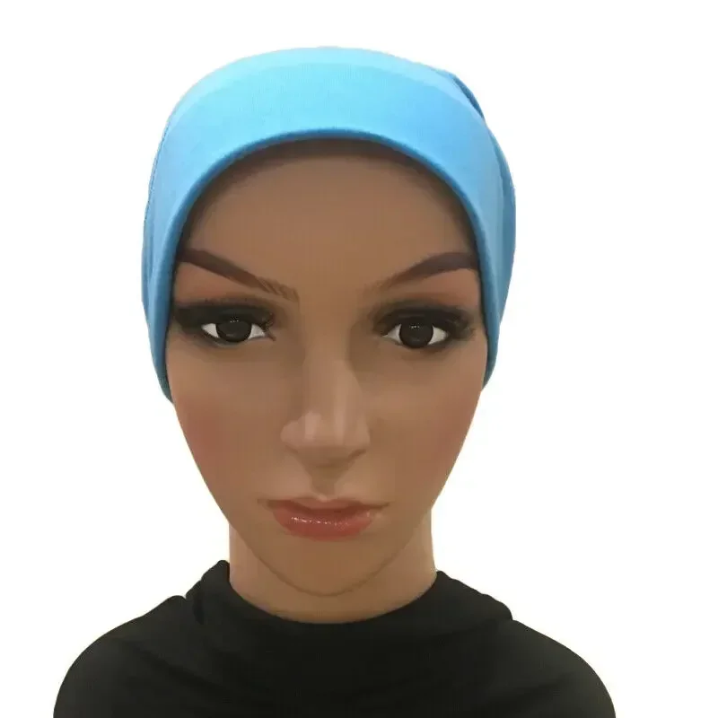 Plain Muslim Women Cotton Underscarf Bonnet Inner Cap Chemo Tube Head Scarf Cover Headwrap Brim Hat Arab Islamic Middle East 6