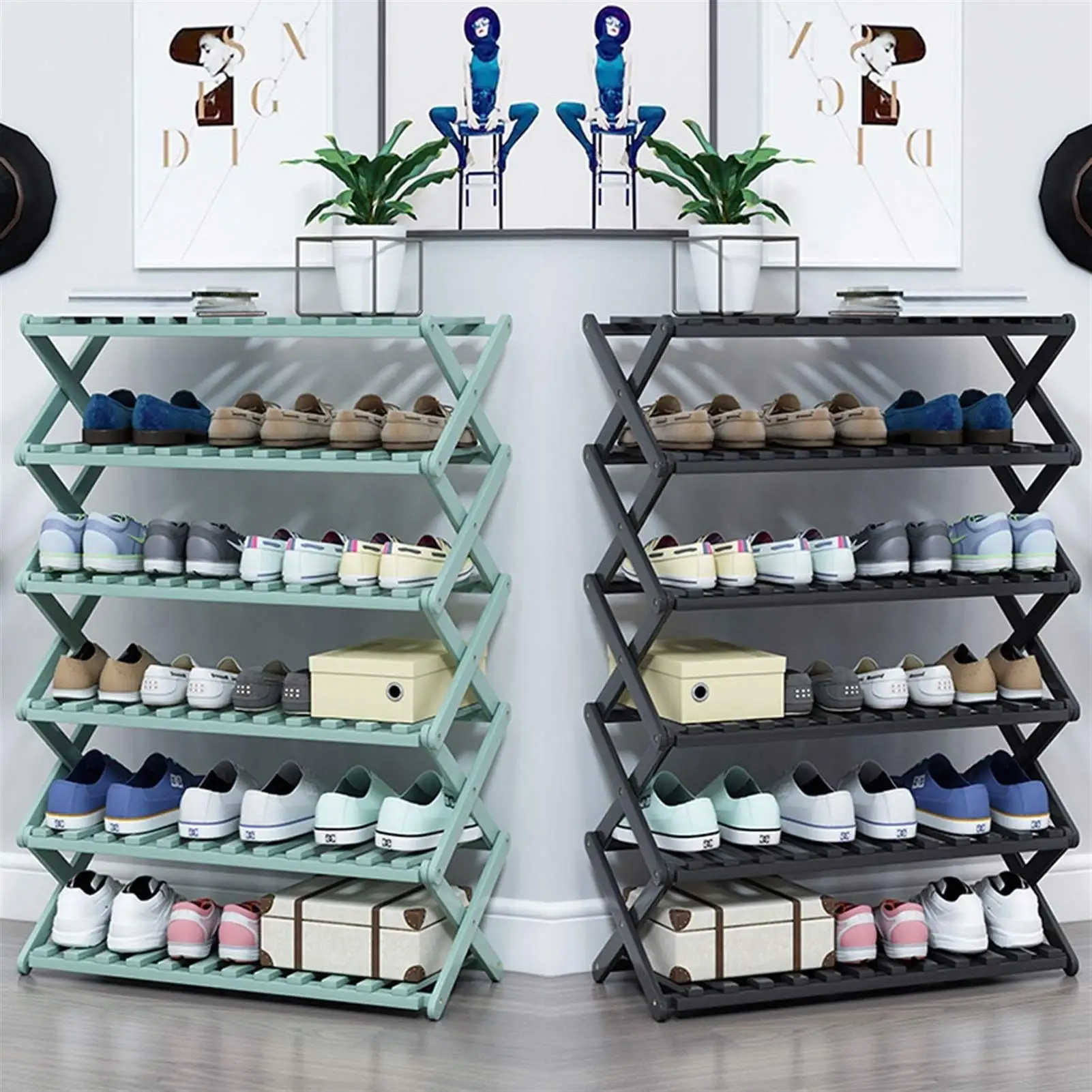

Folding Bamboo Shoe Rack Shelf Entryway Home Living Room Balcony Shoe Organizer Storage Cabinet Multi-Layer Foldable Shoe Shelf