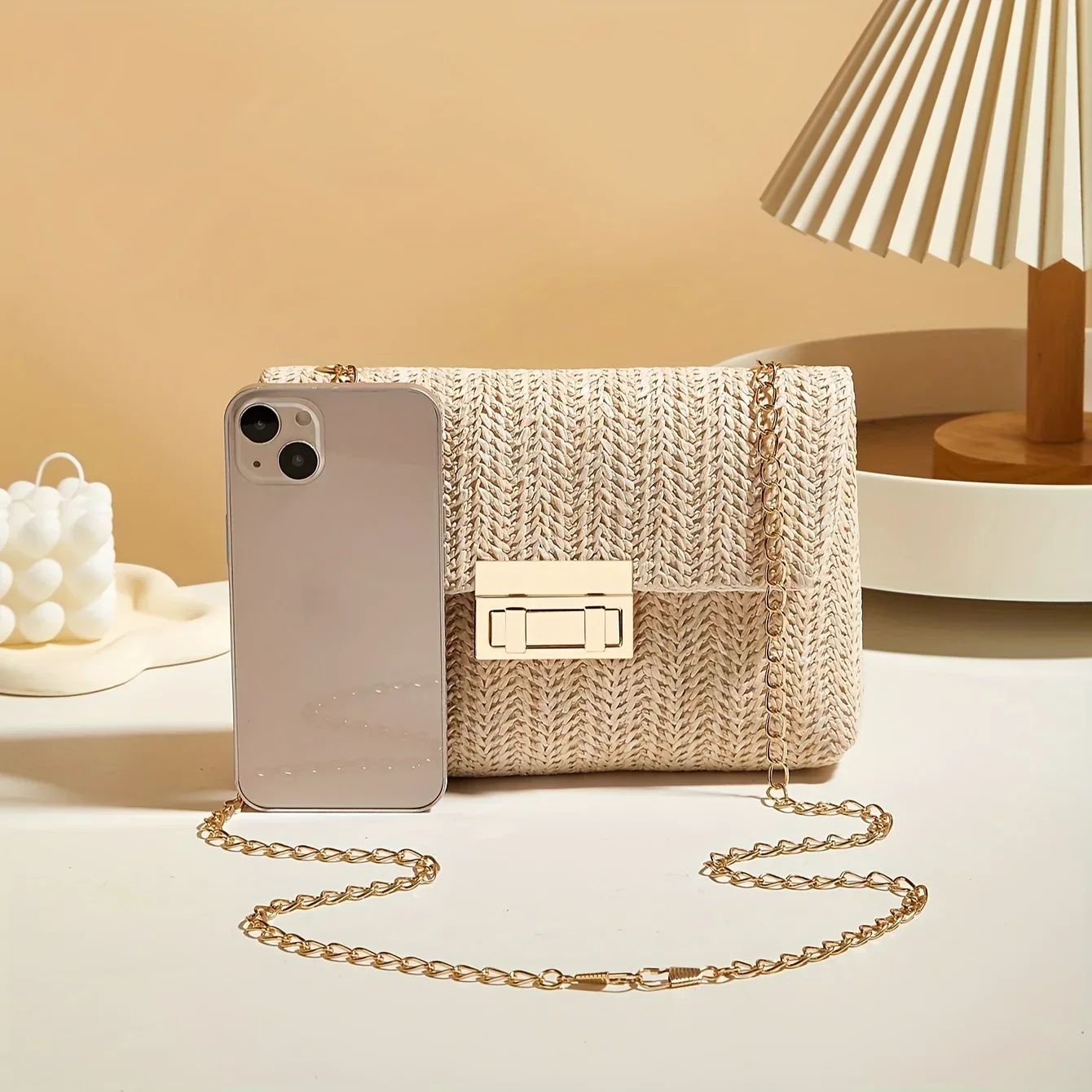 Stylish Handwoven Ladies Crossbody Bag Chain Strap Lock Buckle Adjustable Shoulder Strap, Perfect for Daily Use, Travel, Outdoor