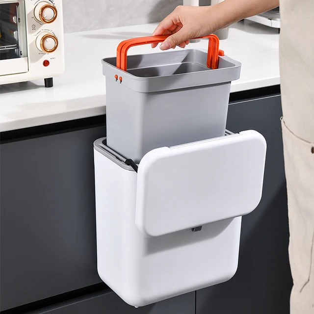 10L/7L Large Capacity Wall Mounted Garbage Bin For Kitchen, Flip Type Storage Bin For Bathroom, Dual Inner And Outer Bins 6
