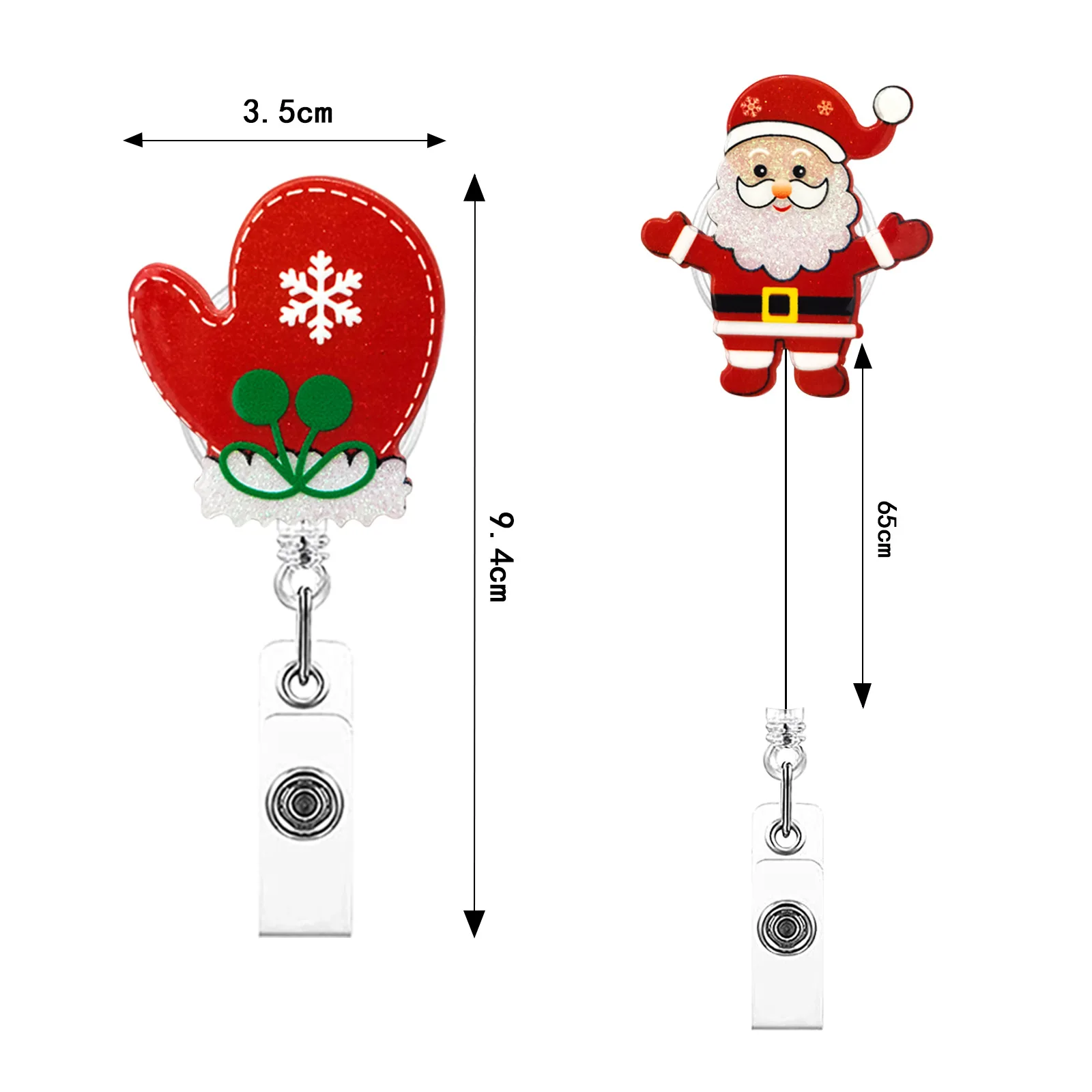 Christmas Acrylic Glitter Nurse Badge Reel Clip Holder Retractable