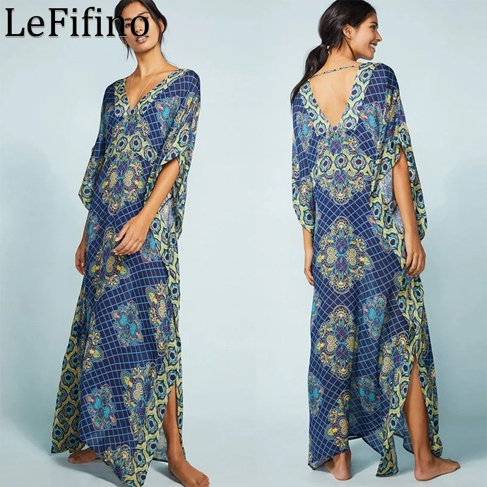 

Летняя длинная Пляжная накидка в клетку из искусственного хлопка, с принтом