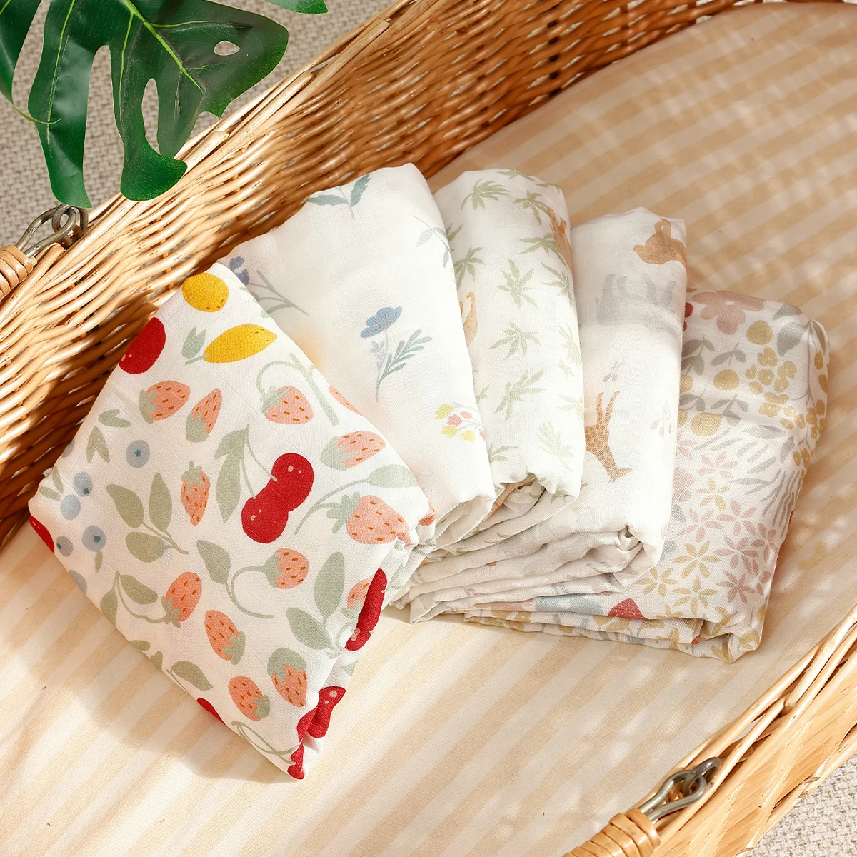 Elinfant New Arrival Bamboo Cotton Muslin Swaddle Blankets,100% Cotton Soft Cozy Receiving Blankets Baby Swaddle Wrap 4