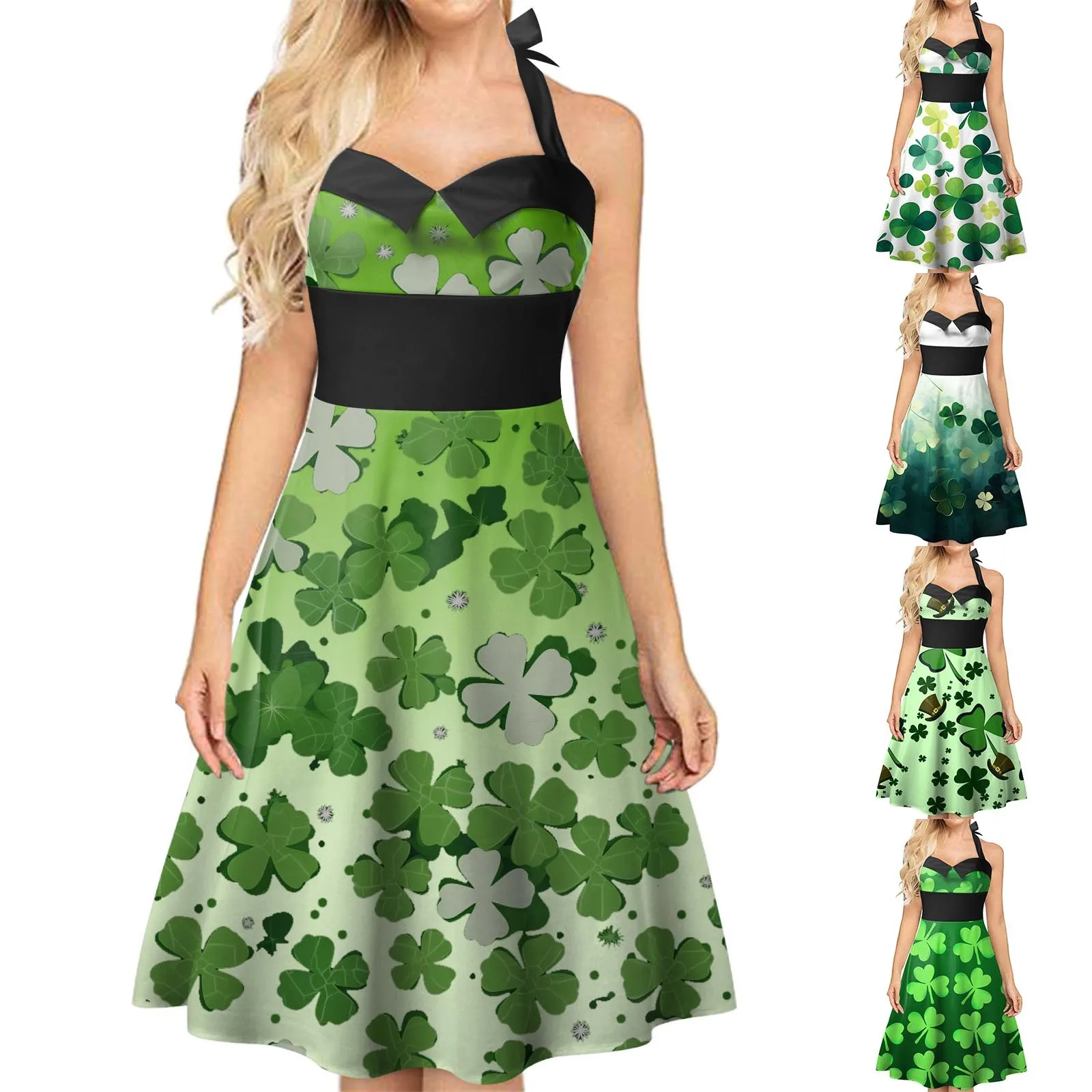 

Dress for Women Christmas Vintage Hanging Neck Sleeveless Sexy Print Dresses Womens Dresses for Work