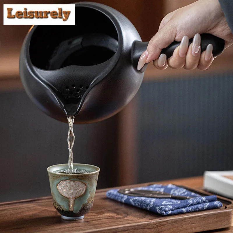 700ML Handmade Zen Black Ceramic Tea Pot Beauty Side Handle Health Pot Household Boiling Water Kettle For Electric Pottery Stove