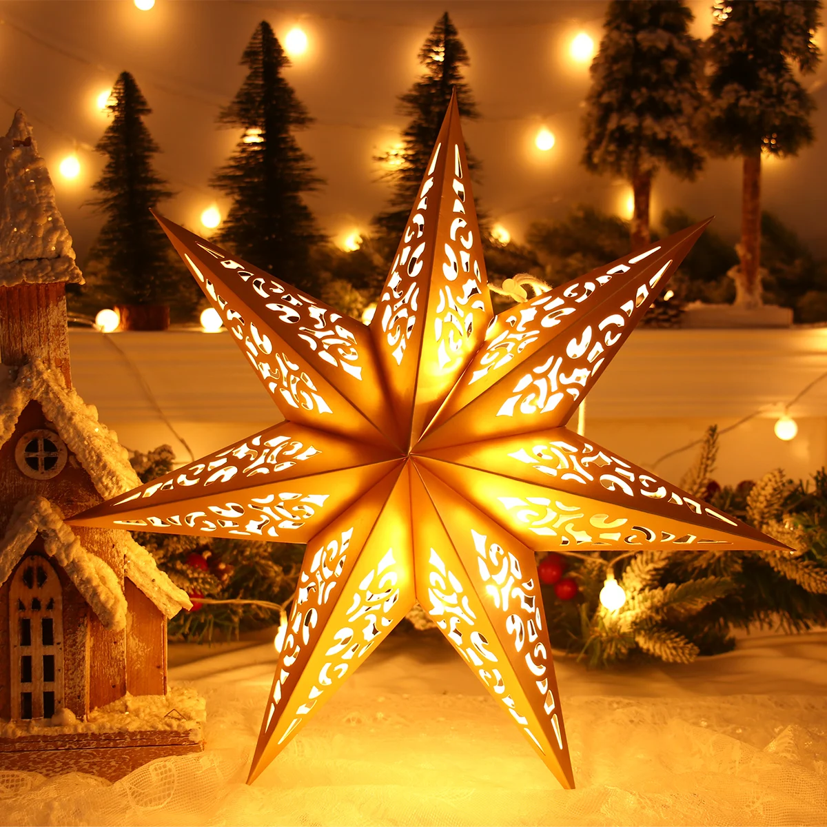 Christmas Paper Seven-pointed Star Pendant Merry Christmas Decor For Home 2023 Navidad Noel Cristmas Xmas Gift New Year 2024