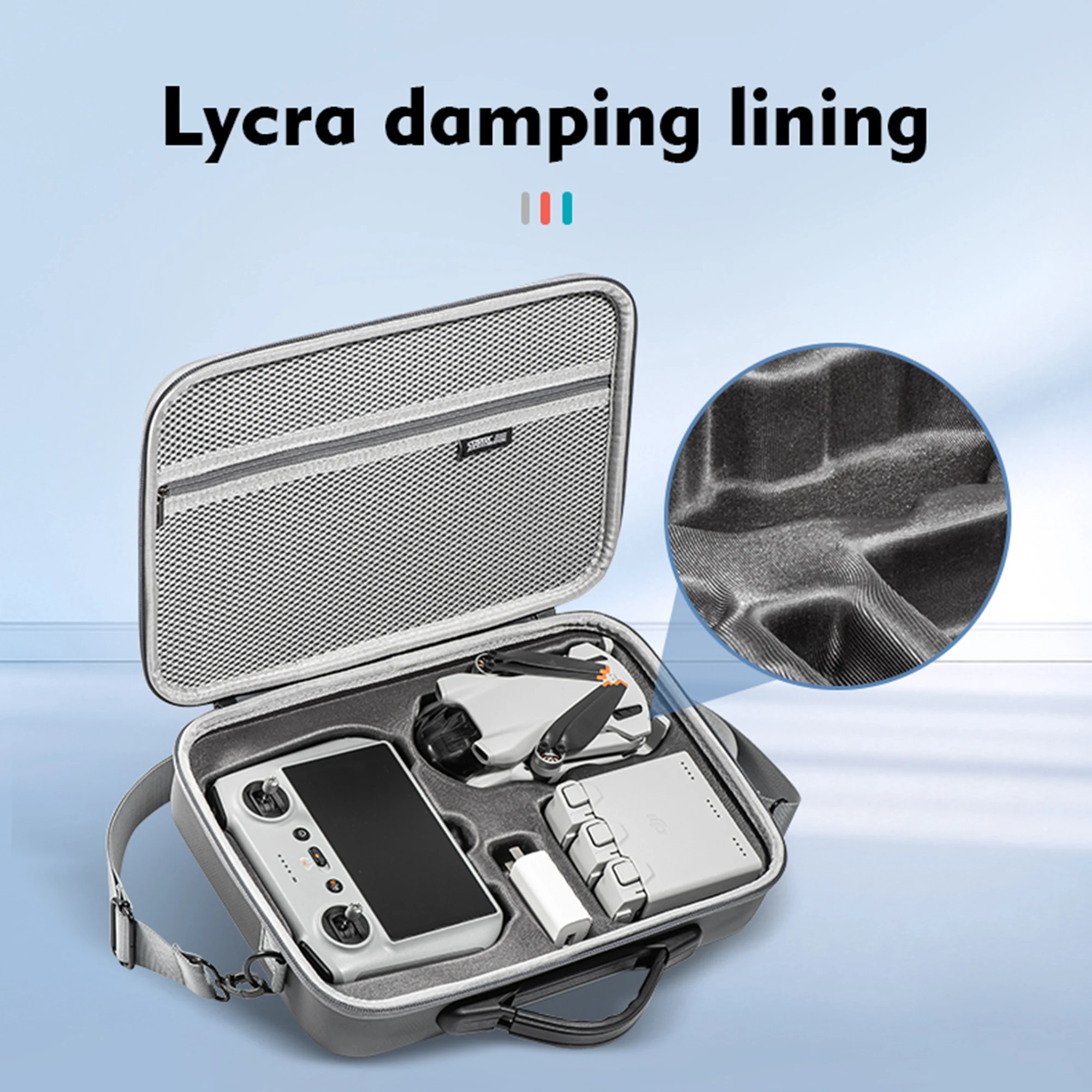Drone DJI Mini 4 Pro Fly More Combo Plus gris clair avec télécommande et accessoires inclus dans le kit
