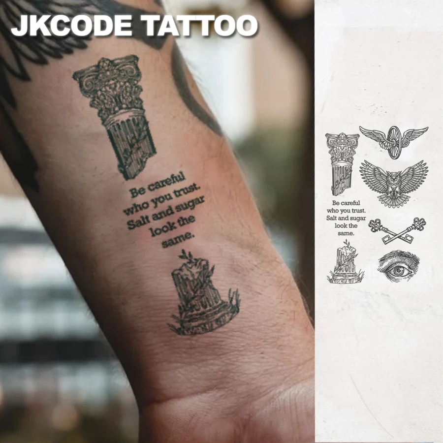 Tattoo Magic TATTOO TIME 貴重 Waterproof Semi-permanent Tattoos,Roman Pillar, Flywheel, Owl