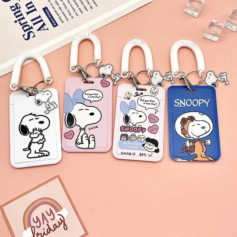 Snoopy Spring Coil Card Case Keychain Anime Card Holder Students Girls Boys  Student Cards Cover Campus Passes Lariat Lanyard