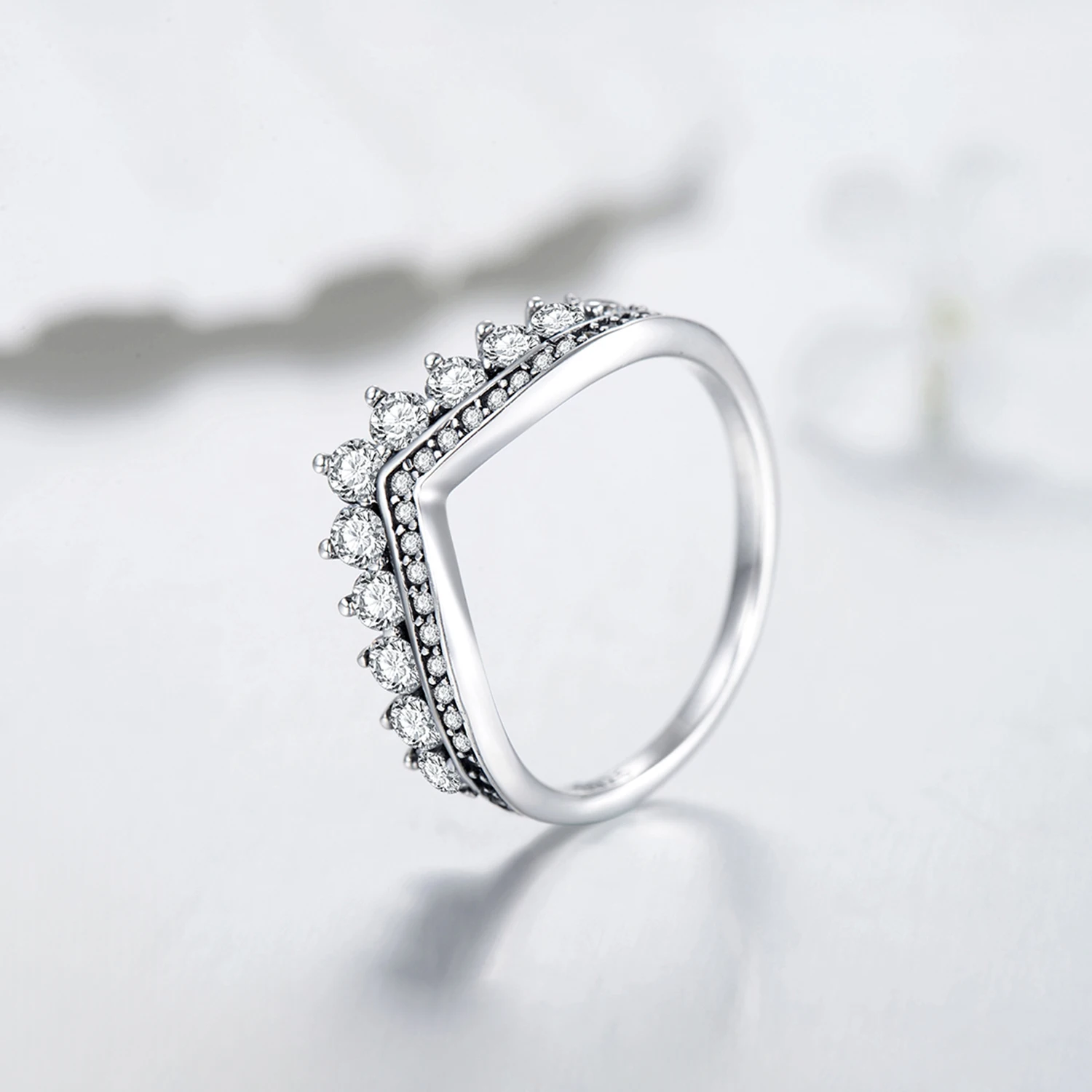 Modian 패션 100% 진짜 925 스털링 지르콘 크라운 손가락 반지 클래식 Stackable 실버 쥬얼리 여성을위한 웨딩 크리스마스 선물