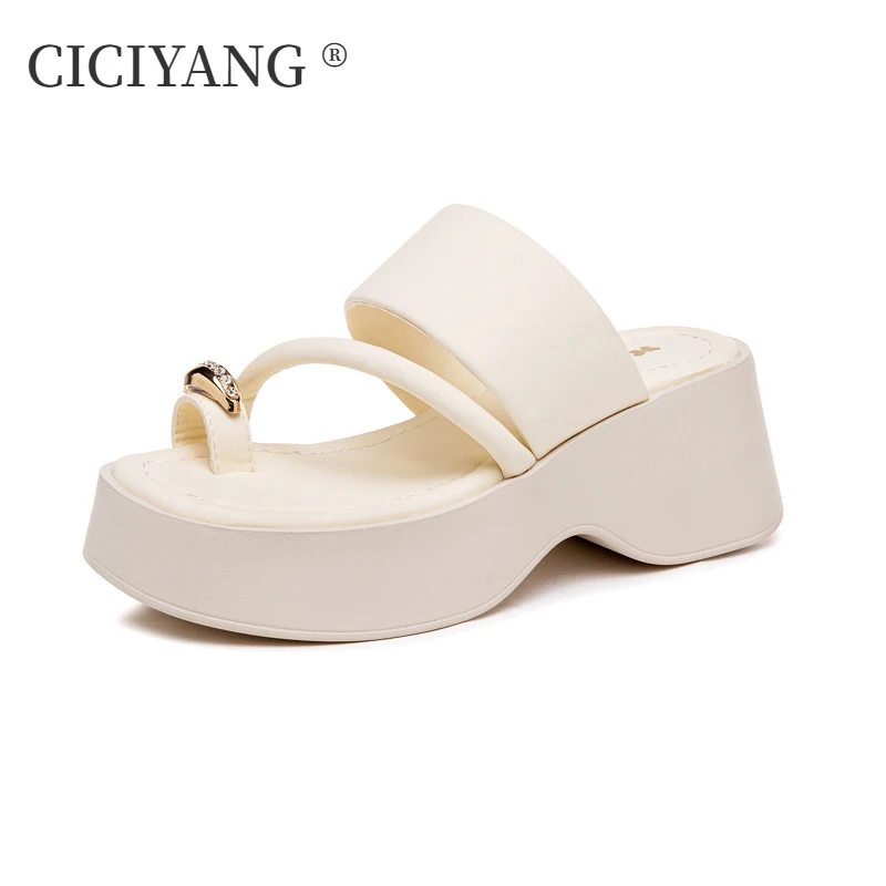 CICIYANG 7cm Platform Slippers Women Summer 2024 New Wedge Sandals Ladies Beach Flip-flops High-heels Open-toed Shoes Handmade