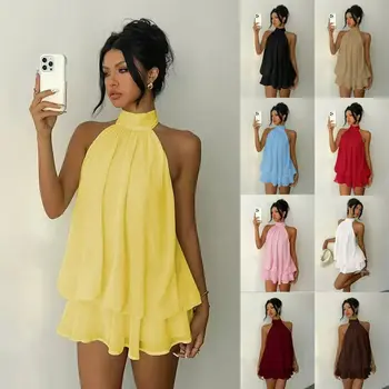 Abiti Casual da Donna, Abbigliamento Femminile Elegante per Feste, Abito Monocolore da Spiaggia, Vestito Aderente Sexy con Schiena Scoperta