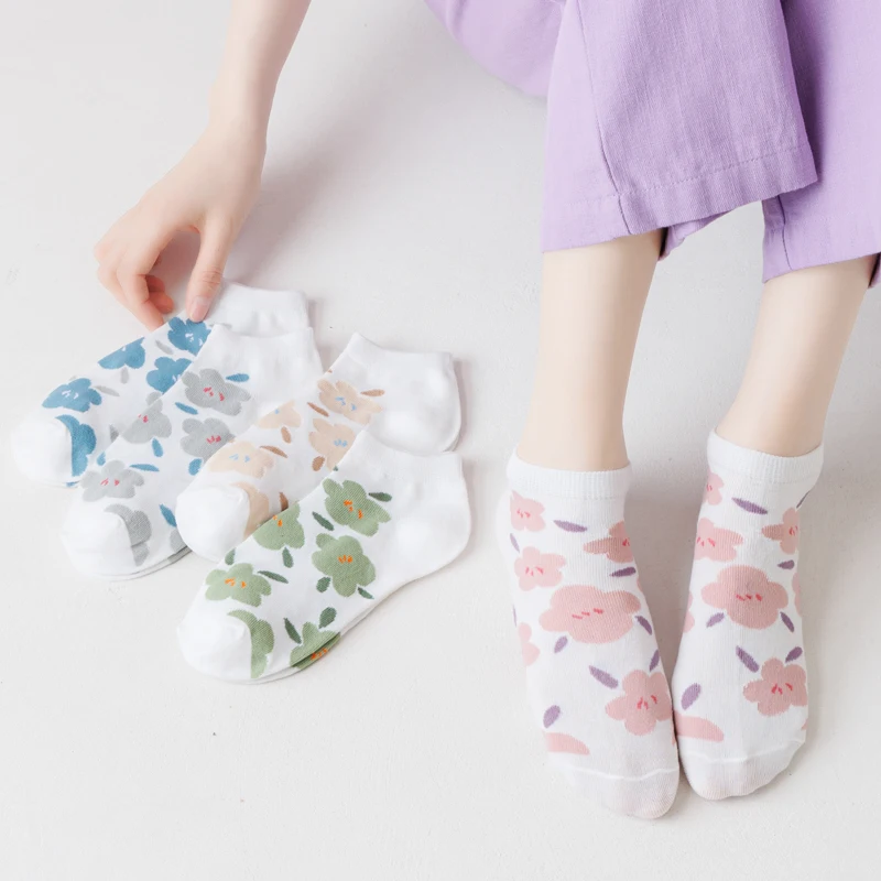 

1 Pair Summer Short Women White Socks Low Tube Cool Socks Set Cute Print Ankle Foot Cover Fashion New Kawaii Sock