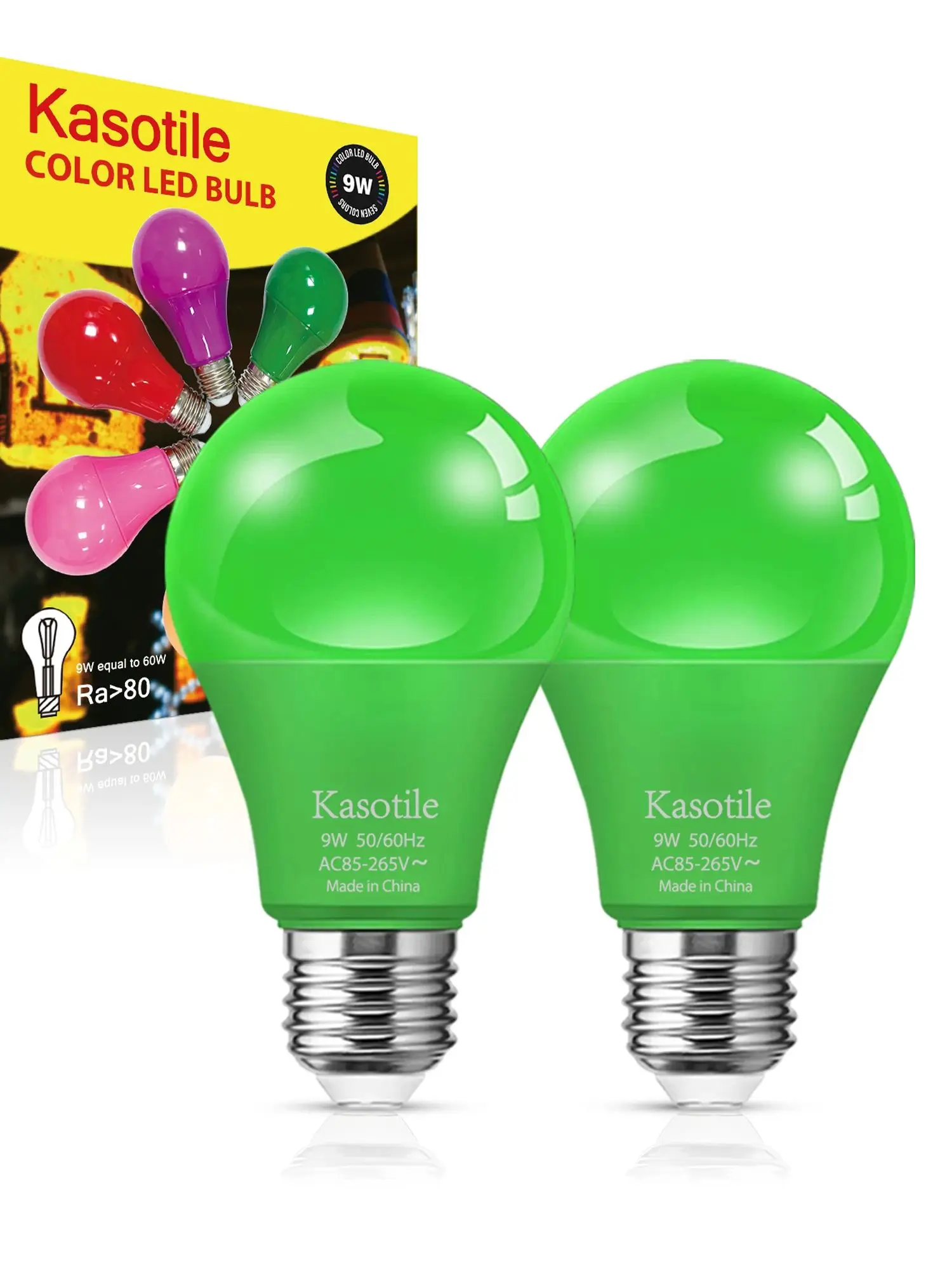 E26 Green LED Light Bulb 9W Colored Party Light – 2 Pack