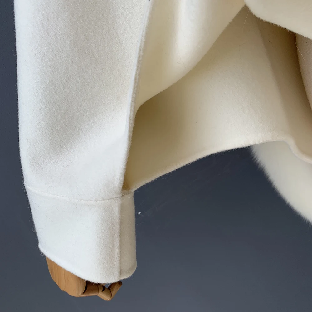 Wool coat with real fox fur - full length fashion view