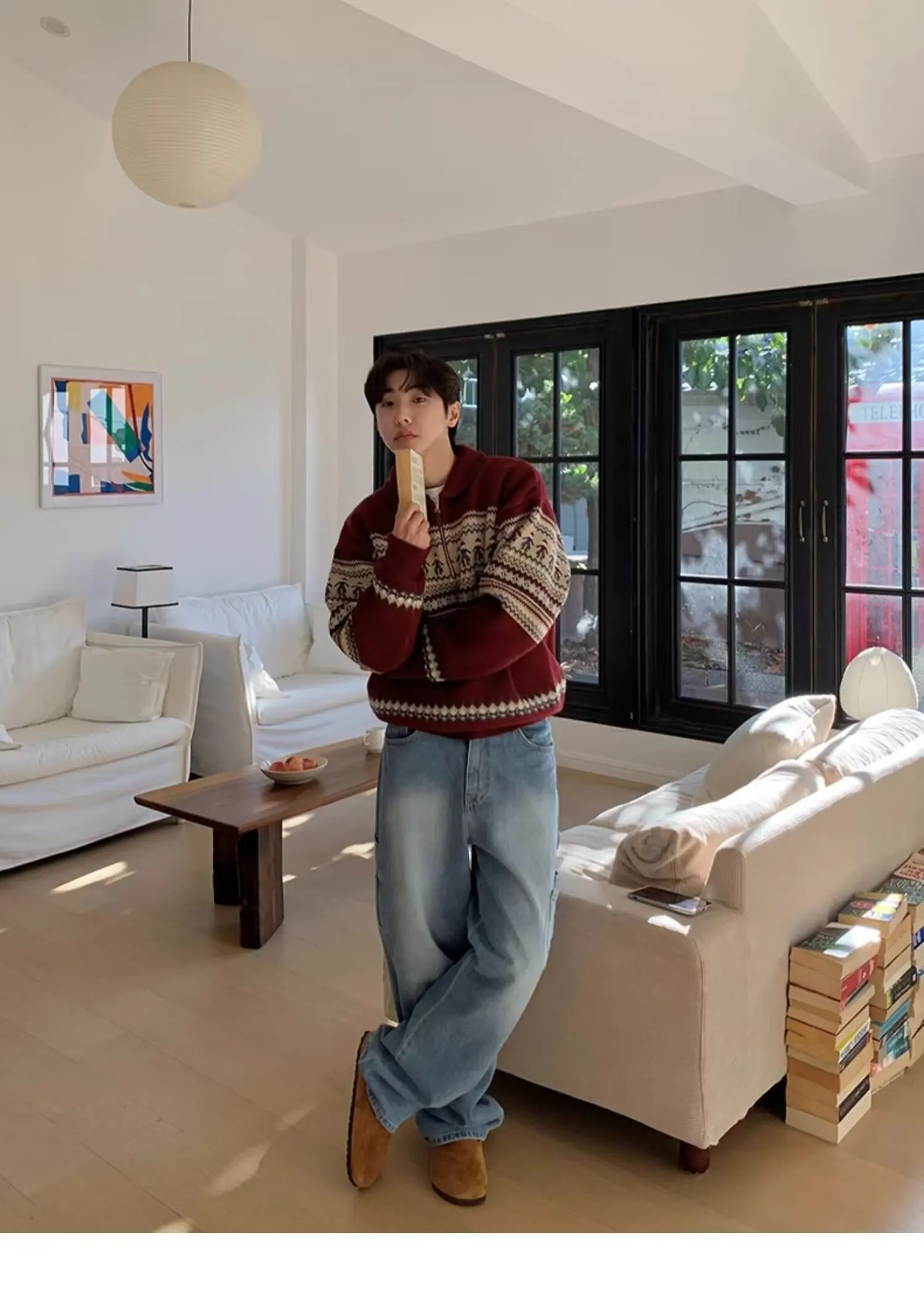 Korean Style Men's Zip up Christmas Y2K Knitwear Pullovers Sweatshirts Striped Knit Turtleneck Sweater For Men Streetwear Jumper