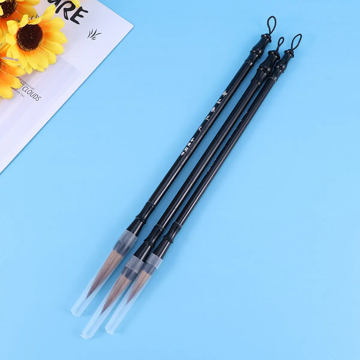 3Pcs 정통 늑대 머리 중국 서예 브러쉬 나무 손잡이 블랙 브라운 28Cm 272Cm 268Cm 수미 잉크 그리기 쓰기 예술