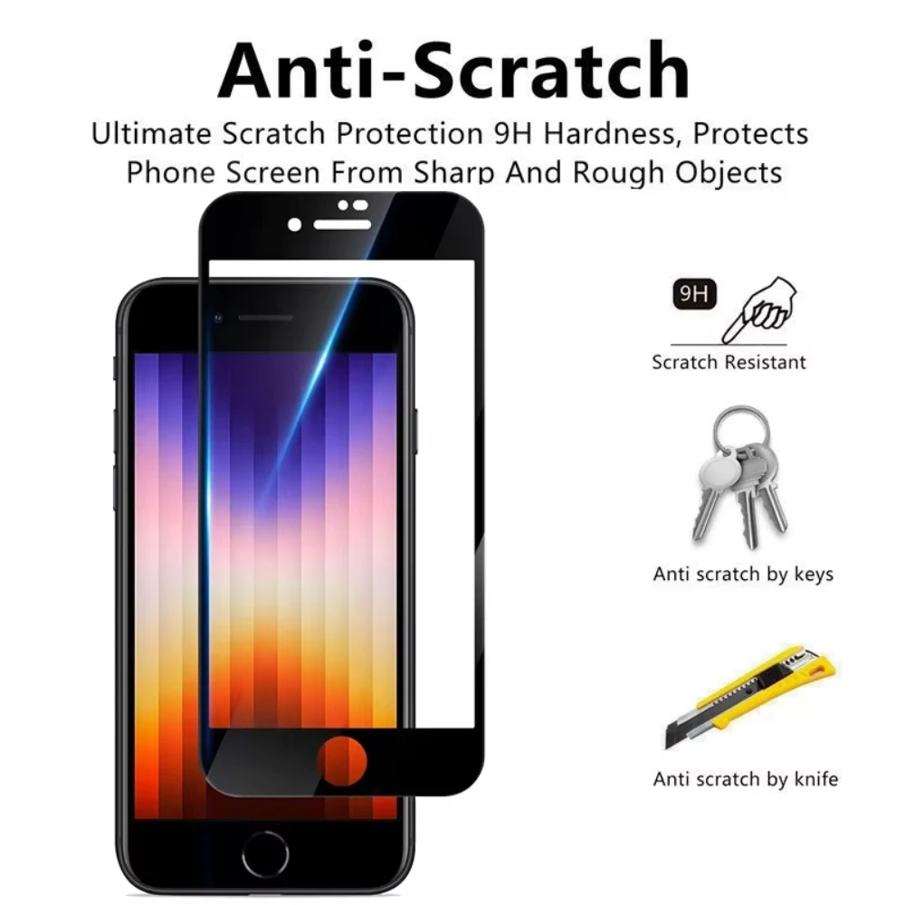 รูปสินค้า ฟิล์มกันรอย 9H HD ป้องกันทั้งหน้าจอ iPhone SE 2022 2020 7 8 Plus