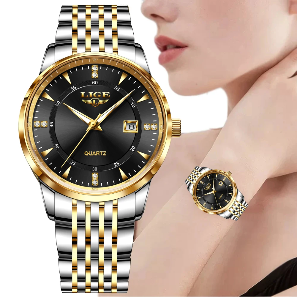 LIGE Fashion Women Watch Top Brand Luxury Waterproof Women's Quartz Wristwatches Casual Sports Date Chronograph Montre Femme