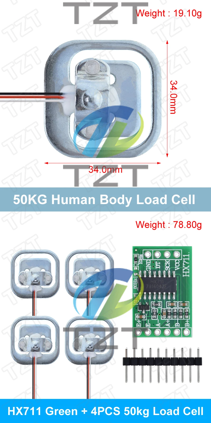 Description Picture 6 of itemHuman Scale Load Cell Weight Sensors + HX711 AD Module Weight Sensor Electronic Scale Weighing Pressure Sensor DIY Kit