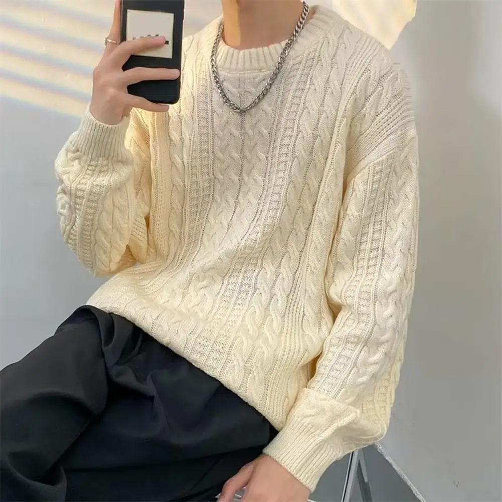 

Men Polyester Sweater Cozy Knitted Winter Sweater for Men Thick Warm Pullover with Long Sleeve Unisex Couple Sweater for Fall