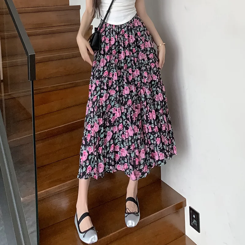 

Женская юбка с высокой талией, повседневная юбка с цветочным принтом