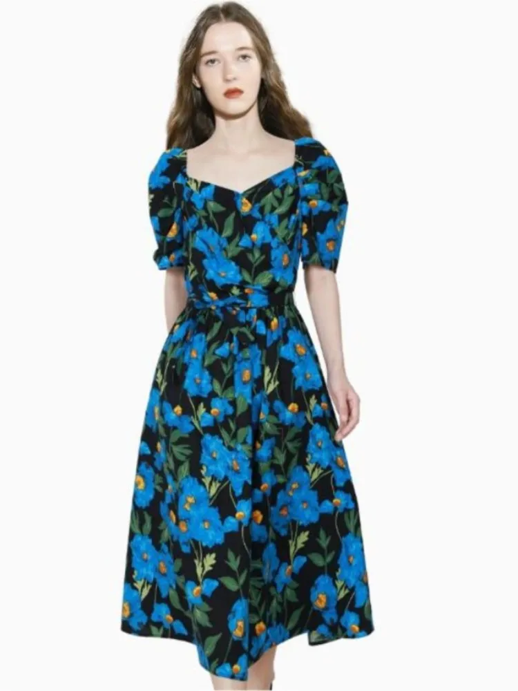 

Elegant Luxury V-Neck Party Maxi Dress Summer Print Lace Up A-line Dress For Women 2024 Clothing Vestidos Boho Style Dresses
