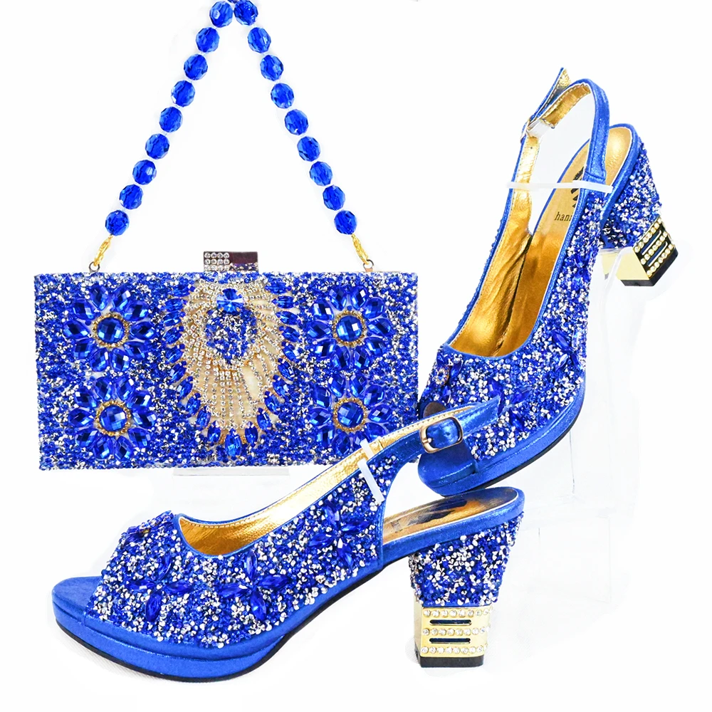 

Doershow new come Matching Women Shoe and Bag Set Decorated blue Nigerian Shoes and Bag Set Italy Shoes and Bag set HJK1-23