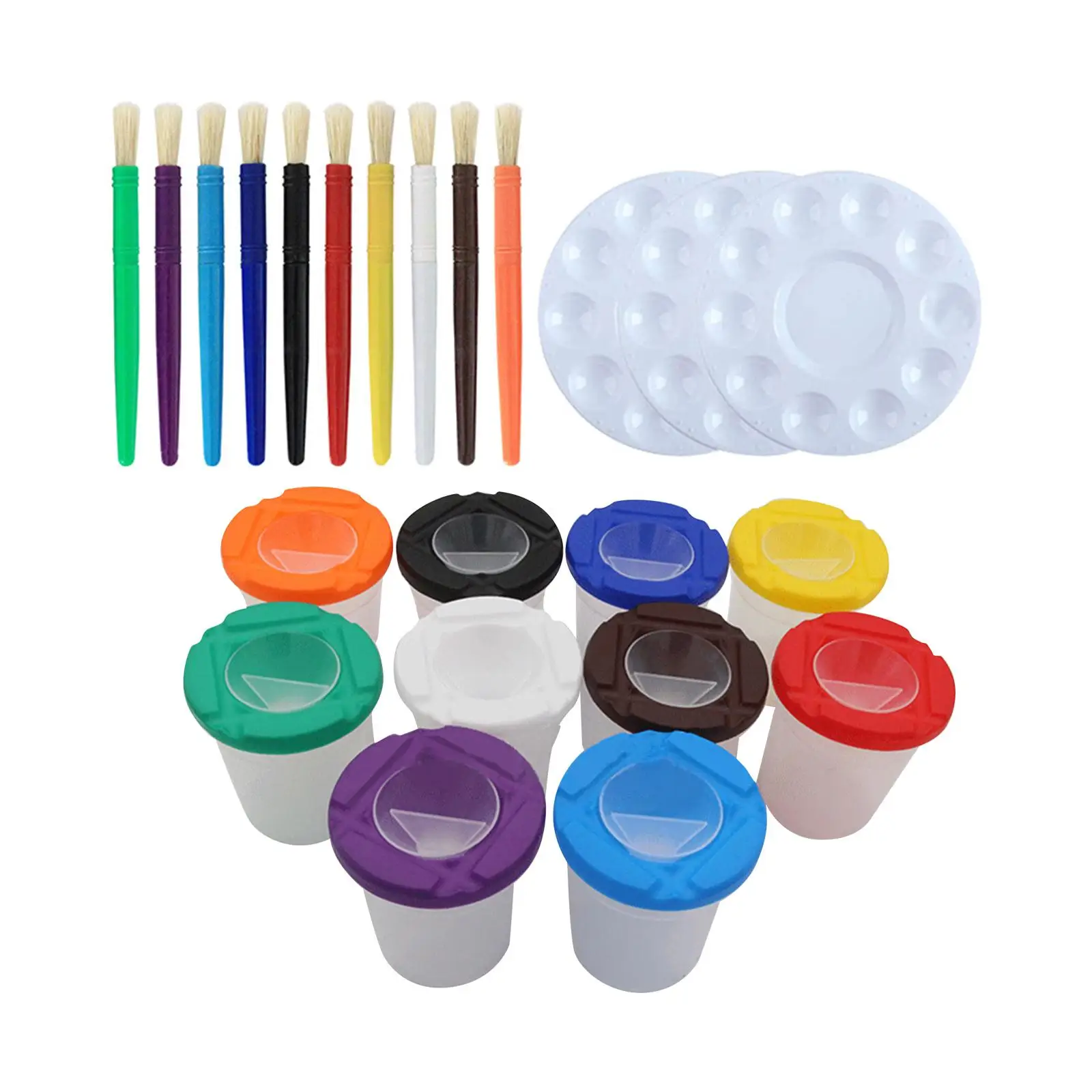 23x Paint Cups and Painting Brushes Painting Tool Pen Washing Cups Round Paintbrushes for Child Young Artist Beginners DIY